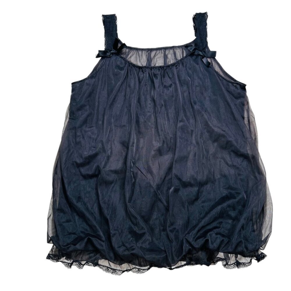 VTG Texsheen Lingerie Medium Babydoll Nightie Black Chiffon Bows